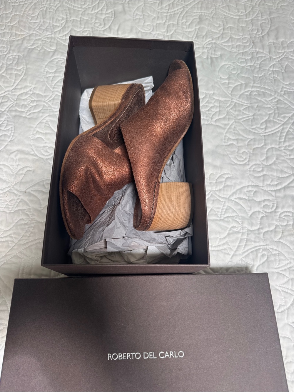 Roberto Del Carlo Shimmery Copper Slide Mules